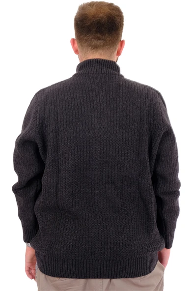 Mode XL Büyük Beden Erkek Triko Kazak Yarım Fermuarlı Dik Yaka 24209 Antrasit - 2