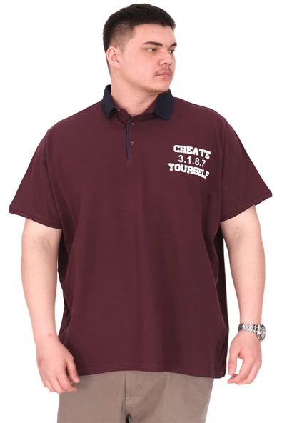 Mode XL Büyük Beden Erkek T-Shirt Polo Yaka YOURSELF U25310 Mürdüm ürün görseli