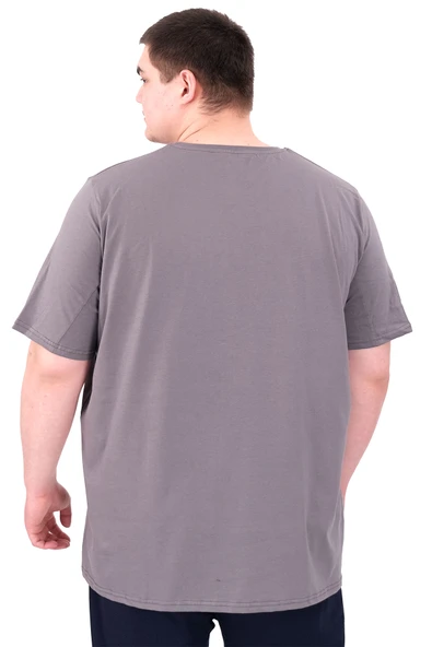 Mode XL Büyük Beden Erkek T-Shirt Bisiklet Yaka OPTIMISTIC U25028 Füme - Resim 2