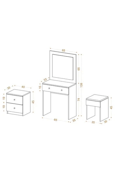 Decormet Nice Makyaj Masası Beyaz - Resim 7