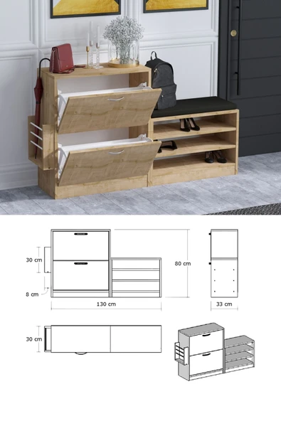 Decormet Trend Ayakkabı Dolabı Safir Meşe - Resim 2