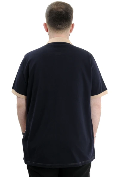 Mode XL Büyük Beden Erkek Polo Yaka Tişört Renk Bloklu U24322 Lacivert - Resim 4