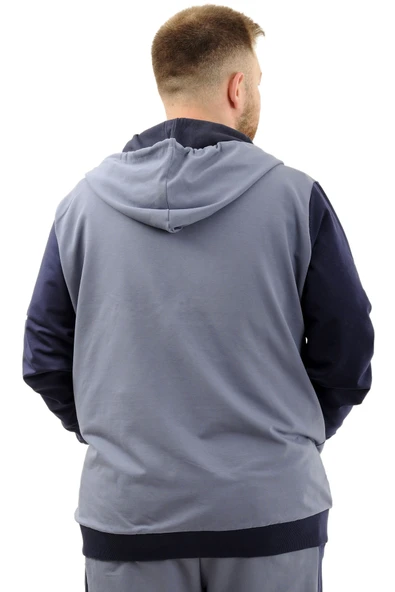 Mode XL Büyük Beden Erkek Eşofman Üstü Fermuarlı Kapüşonlu SPORT U24523 Mavi - 5