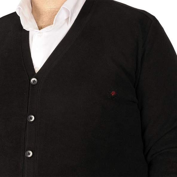 Mode XL Büyük Beden Erkek Hırka Vanize Selanik Düğmeli 20548 Siyah - 4