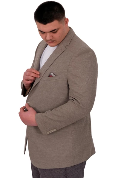 Mode XL Büyük Beden Erkek Ceket Blazer Britanya 23028 Vizon - 4