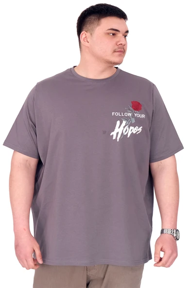 Mode XL Büyük Beden Erkek T-Shirt Bisiklet Yaka ROSE U25032 Füme ürün görseli