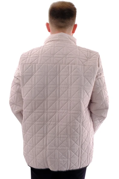 Mode XL Büyük Beden Erkek Dik Yaka Kapitone Mont U24601 Bej - 4