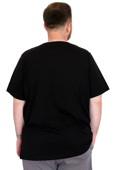 Mode XL Büyük Beden Erkek T-Shirt Bisiklet Yaka BOSTON U25037 Siyah - Resim 3