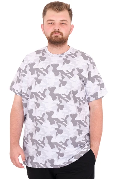 Mode XL Büyük Beden Erkek T-Shirt Bisiklet Yaka Dore U25034 Siyah Kamuflaj ürün görseli