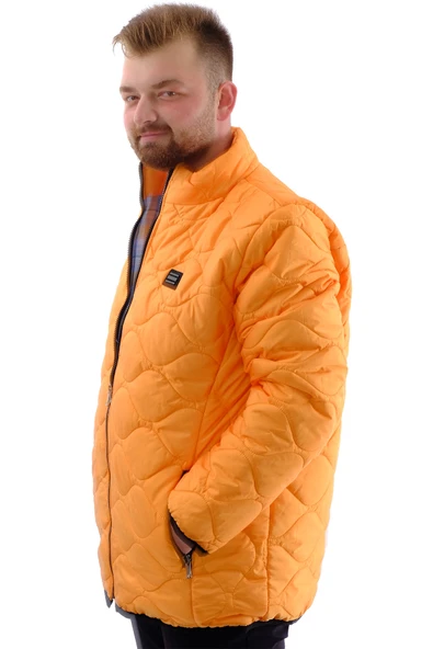 Mode XL Büyük Beden Erkek Dik Yaka Kapitone Mont U24601 Hardal - 2