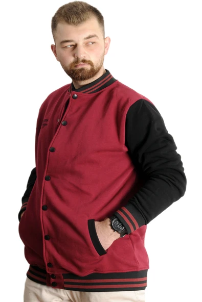 Mode XL Büyük Beden Erkek Kolej Mont Spor Ceket 23628 Bordo - 2