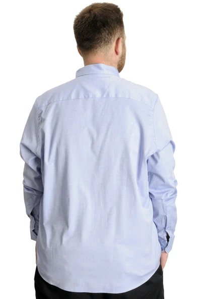 Mode XL Büyük Beden Erkek Gömlek U.Kol Cepli Oxford 20366 Mavi - 4