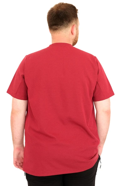 Mode XL Büyük Beden Erkek T-Shirt Bisiklet Yaka Dore U25034 Bordo - Resim 4