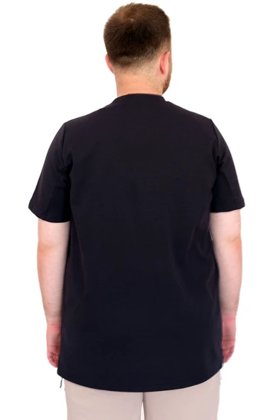 Mode XL Büyük Beden Erkek T-Shirt Bisiklet Yaka Dore U25034 Lacivert - Resim 4