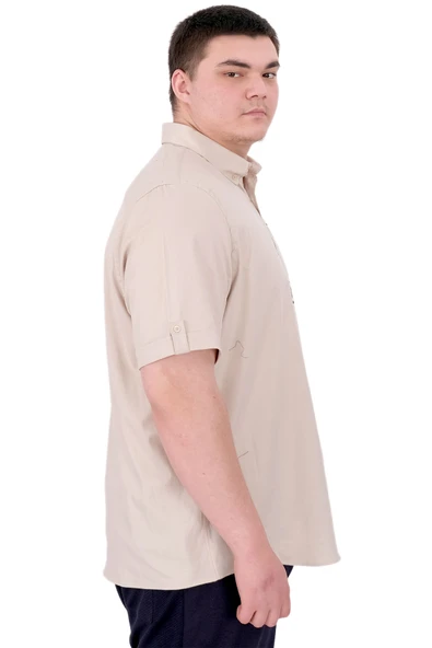 Mode XL Büyük Beden Erkek Gabardin Gömlek Mode09 U25603 Bej - Resim 3