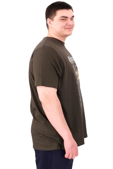 Mode XL Büyük Beden Erkek T-Shirt Bisiklet Yaka OPTIMISTIC U25028 Haki - Resim 2