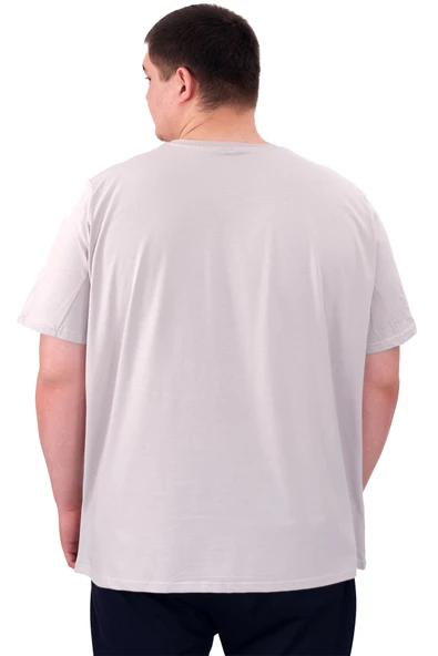 Mode XL Büyük Beden Erkek Baskılı T-Shirt Palm Dream U25026 Gri - Resim 4