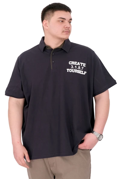 Mode XL Büyük Beden Erkek T-Shirt Polo Yaka YOURSELF U25310 Lacivert ürün görseli
