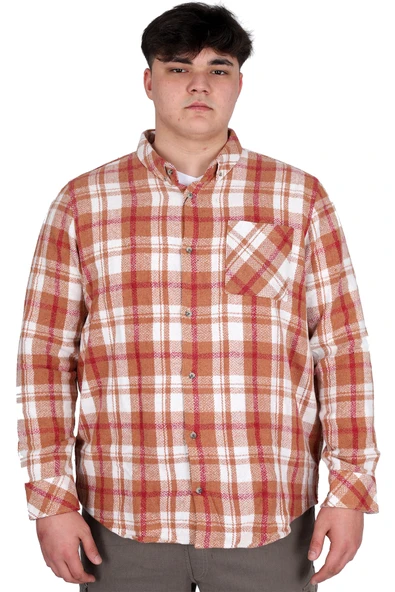 Mode XL Büyük Beden Erkek Gömlek Ekose Oduncu 21394 Kiremit