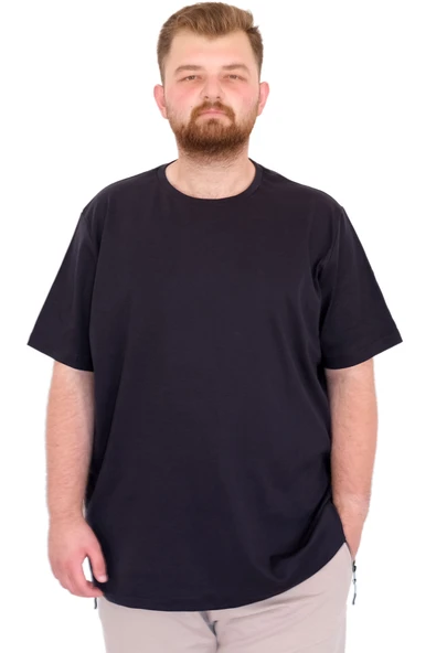 Mode XL Büyük Beden Erkek T-Shirt Bisiklet Yaka U25035 Lacivert ürün görseli