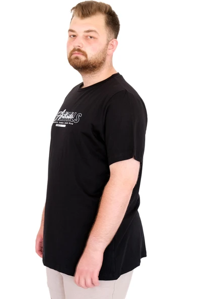 Mode XL Büyük Beden Erkek T-Shirt Bisiklet Yaka ORIGINALS U25038 Siyah - Resim 2