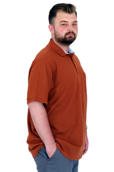 Mode XL Büyük Beden Erkek T-Shirt Polo Yaka Cepli Klasik Pike 20552 Tarçın - Resim 3