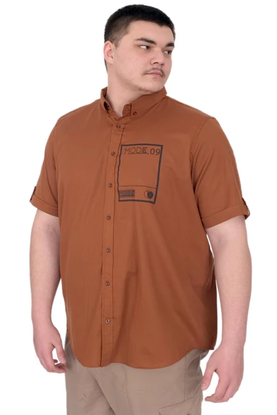 Mode XL Büyük Beden Erkek Gabardin Gömlek Mode09 U25603 Tarçın - Resim 4