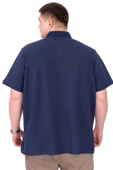 Mode XL Büyük Beden Erkek T-Shirt Polo Yaka REAL U25309 İndigo - Resim 3