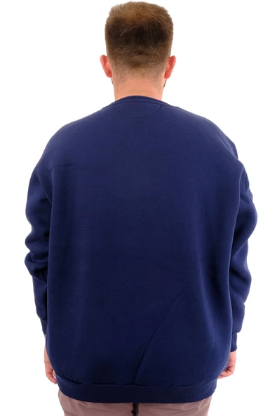 Mode XL Büyük Beden Erkek Sweatshirt 3 İplik Şardonlu Baskılı NINE U24528 İndigo - Resim 4