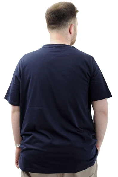Mode XL Büyük Beden Erkek Tişört Baskılı Pamuklu Bisiklet Yaka CREATE U24079 Lacivert - Resim 4