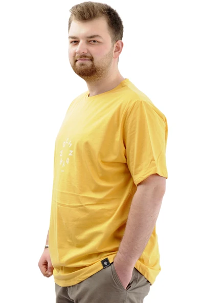 Mode XL Erkek Büyük Beden Tişört Baskılı Bisiklet Yaka LONDON U24062 Hardal - Resim 2