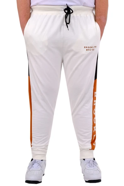 Mode XL Büyük Beden Erkek Eşofman Altı İnterlok Garnili BROOKLYN 24517 Ekru ürün görseli