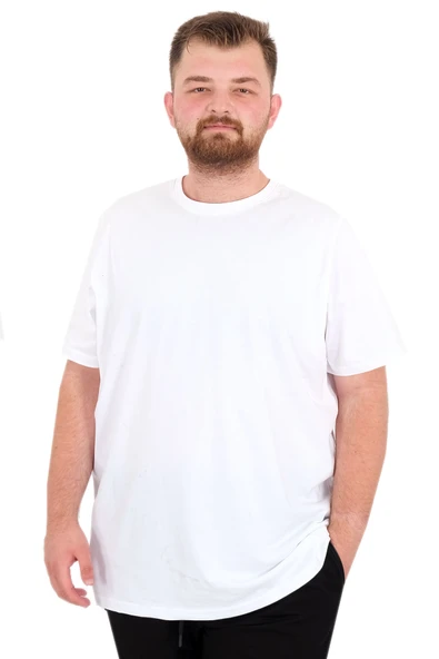 Mode XL Büyük Beden Erkek T-Shirt Bisiklet Yaka Basic U25162 Beyaz ürün görseli 1