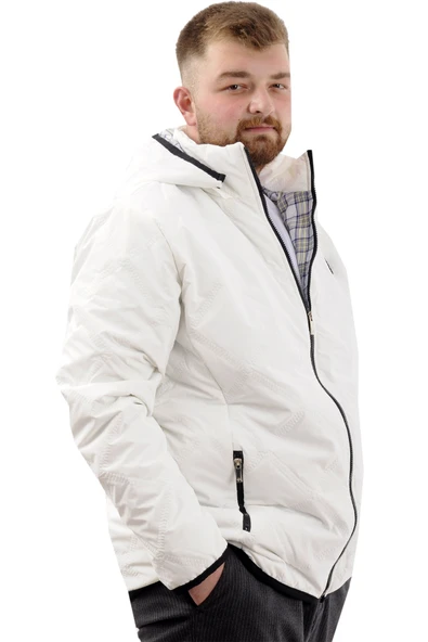 Mode XL Büyük Beden Erkek Kapitone Mont Kapüşonlu U24606 Ekru - 3