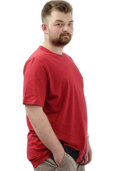 Mode XL Büyük Beden Erkek Baskılı Tişört Bisiklet Yaka Pamuklu FLAME U24082 Bordo - Resim 3