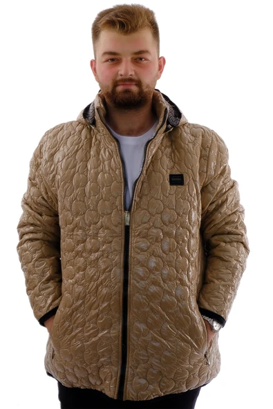 Mode XL Büyük Beden Erkek Kapitone Mont Kapüşonlu U24606 Kahverengi