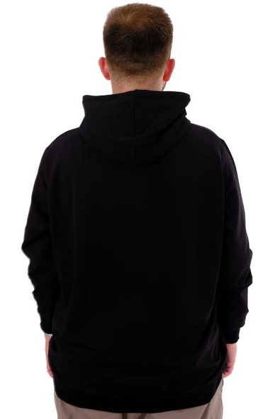 Mode XL Büyük Beden Erkek Basic Sweatshirt Kapüşonlu Kanguru Cep U24166 Siyah - Resim 3