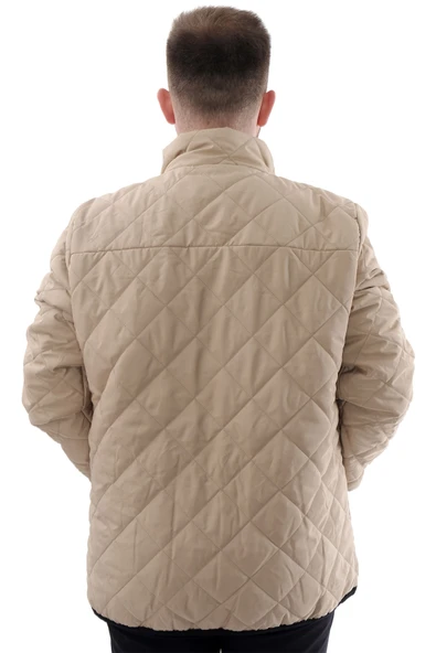 Mode XL Büyük Beden Erkek Dik Yaka Kapitone Mont U24601 Sütlü Kahve - 4