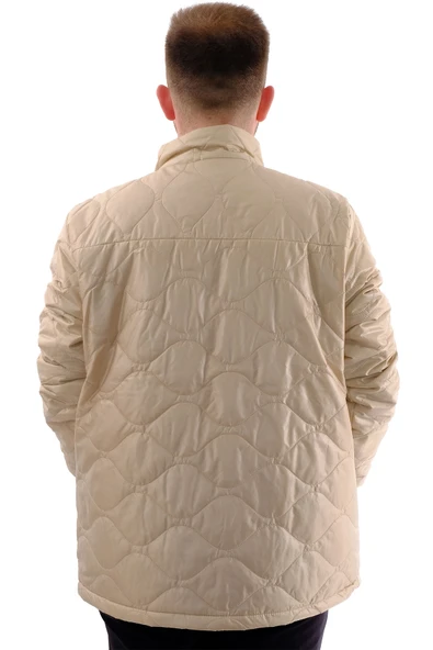 Mode XL Erkek Büyük Beden Dik Yaka Ribanalı Kol Fermuarlı Mont U24611 Bej - 4