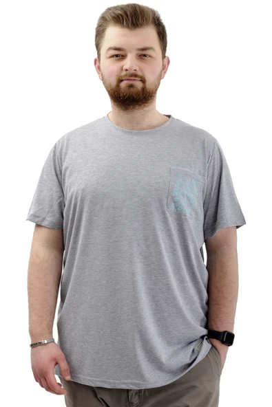 Mode XL Büyük Beden Erkek Tişört Bisiklet Yaka Baskılı Cep Detaylı T-Shirt REFUEL U24053 Grimelanj ürün görseli 1