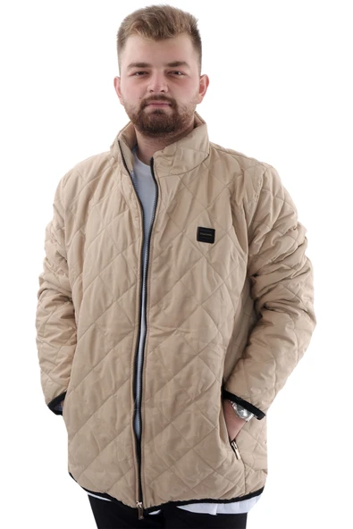 Mode XL Büyük Beden Erkek Dik Yaka Kapitone Mont U24601 Sütlü Kahve