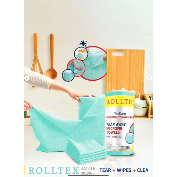 Rolltex Yırt Kopar %100 Mikrofiber Temizlik Bezi 30X30CM 20'li Yeşil Renk - 1