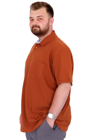 Mode XL Büyük Beden Erkek T-Shirt Polo Yaka Cepli Klasik Pike 20552 Tarçın - Resim 2