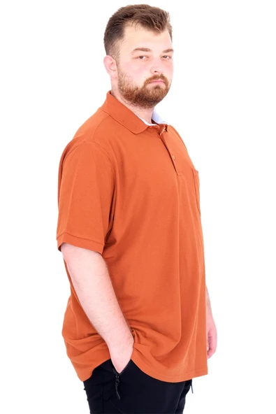 Mode XL Büyük Beden Erkek T-Shirt Polo Yaka Cepli Klasik Pike 20552 Tarçın - Resim 6