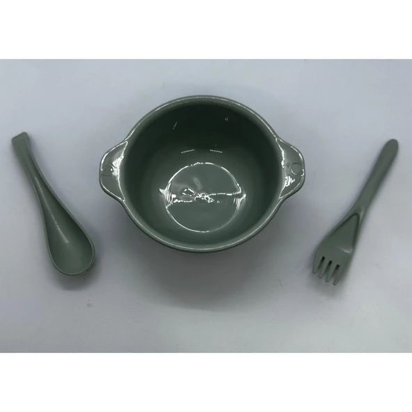 4 Parça Mama Tabağı Seti 3 Bölmeli Ayıcık Şekilli Eğlenceli Mama Tabağı ve Çatal Kaşık Kase Seti - 5