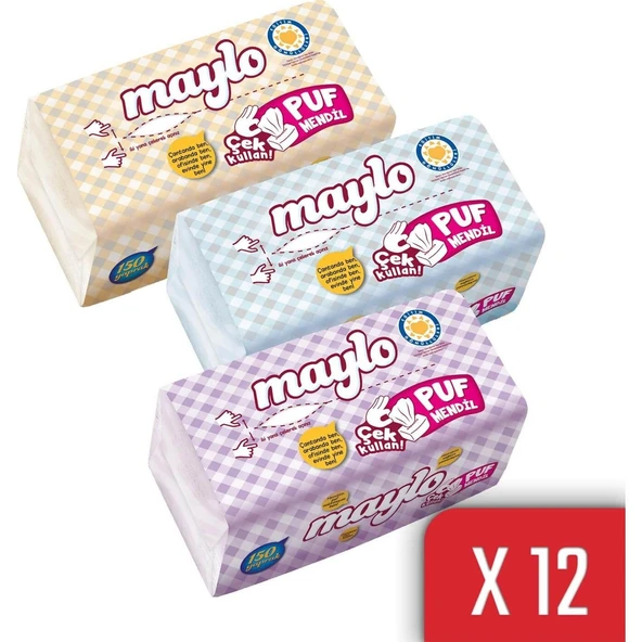 Maylo Puf Mendil Kış Serisi 150 Yaprak 12'li Paket