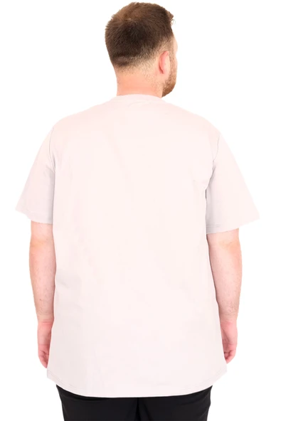 Mode XL Büyük Beden Erkek T-Shirt Bisiklet Yaka U25035 Gri - Resim 4