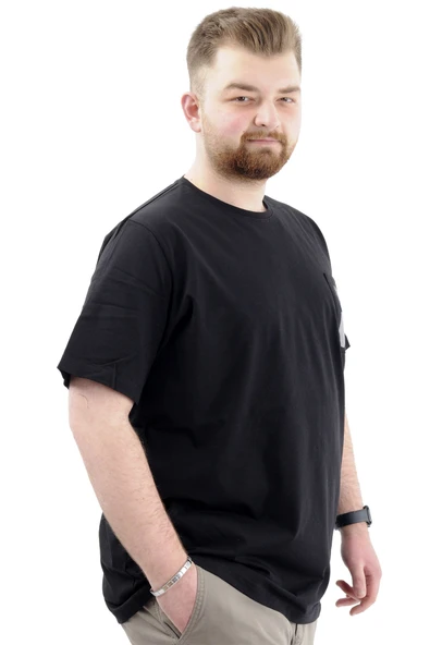 Mode XL Erkek Büyük Beden T-Shirt Pamuklu Baskılı Bisiklet Yaka Tişört LIMITED U24052 Siyah - Resim 3