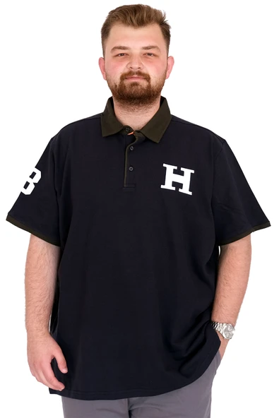 Mode XL Büyük Beden Erkek T-Shirt Polo Yaka H BROUDED U25312 Lacivert ürün görseli