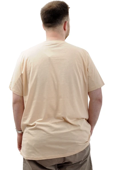 Mode XL Büyük Beden Erkek Tişört Baskılı Pamuklu Bisiklet Yaka MILD U24080 Bej - Resim 3